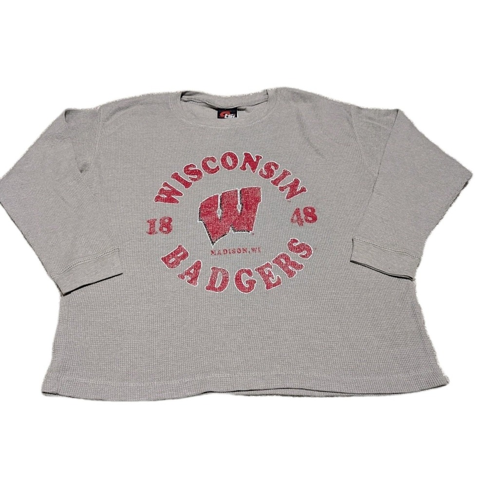 VINTAGE WISCONSIN BADGER Sweater Large 14/16 Sweatshirt Football TSi Youth Gray